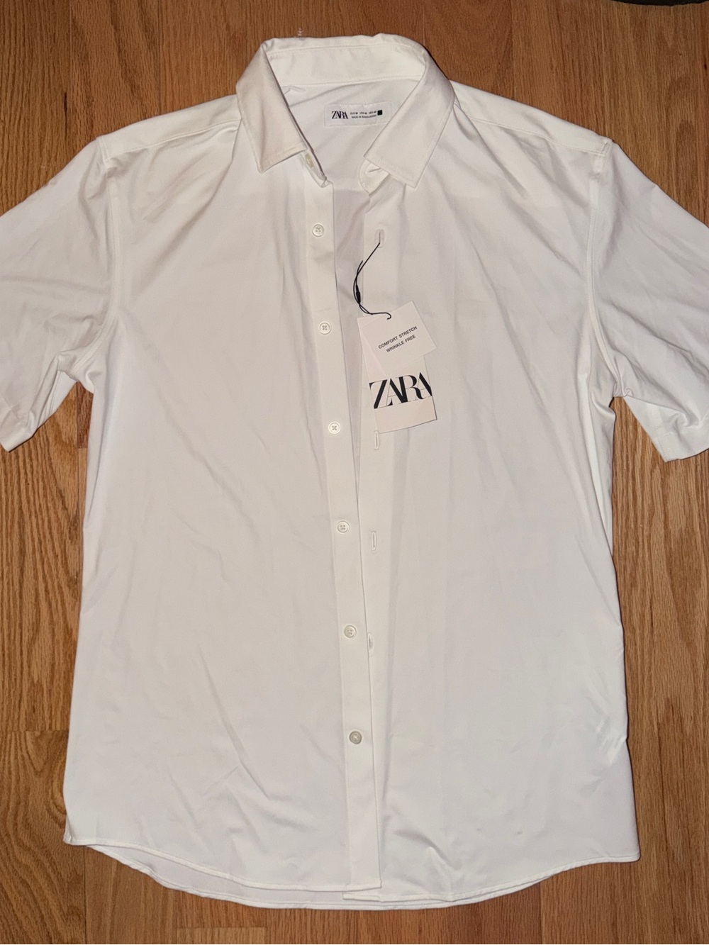 Zara Men's White Short-Sleeve Button-Down Shirt